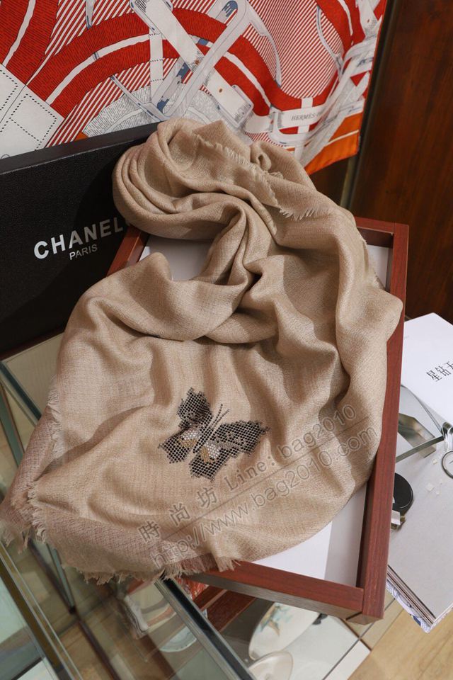 CHANEL圍巾 香奈兒米色女圍巾 Chanel蝴蝶羊絨圍巾  llwj6436
